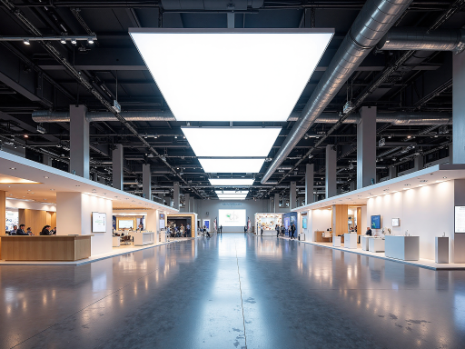 现代化展厅展示各种物联网设备,包括传感器、智能网关、显示屏等设备整齐排列,灯光照明效果良好